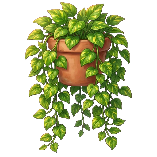 Portrait d'un pothos aux feuilles vert vif marbrées de crème, une espèce dont les feuilles basses jaunissent naturellement en vieillissant